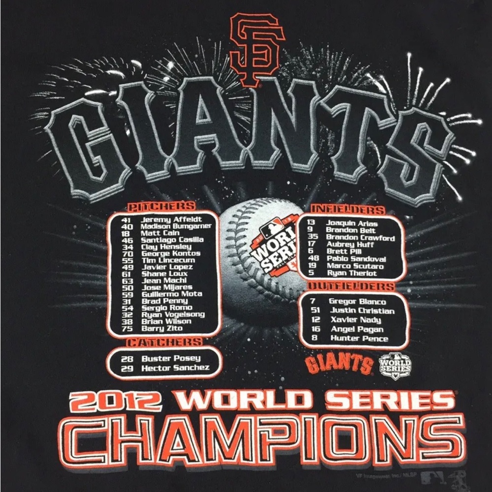 2012 San Francisco Giants World Series Baseball Champions T Shirt ~ Size Medium